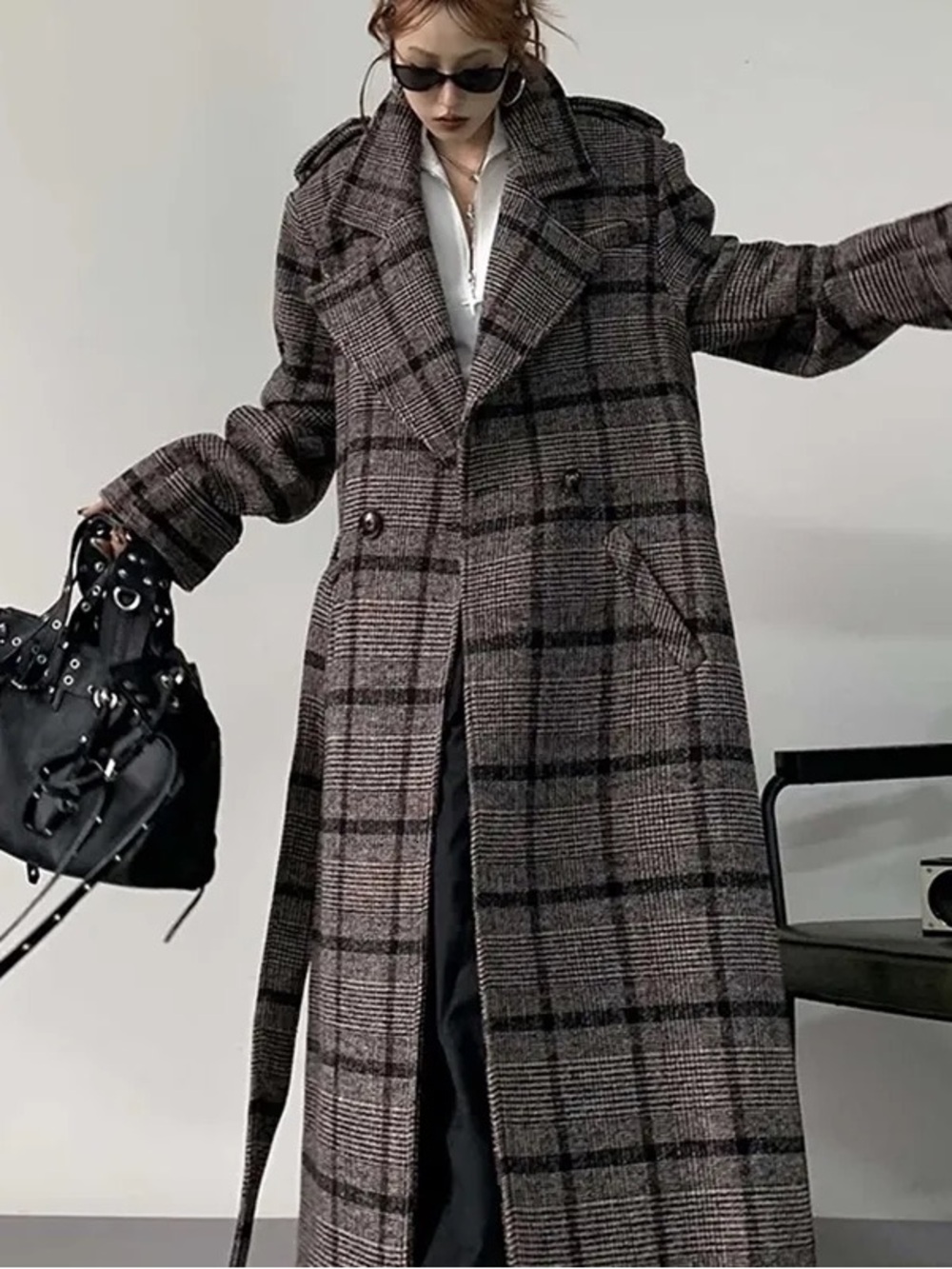 NWOT42% Wool Heavyweight Oversized Plaid Long Coat – Boutique Sample Fits S-L
